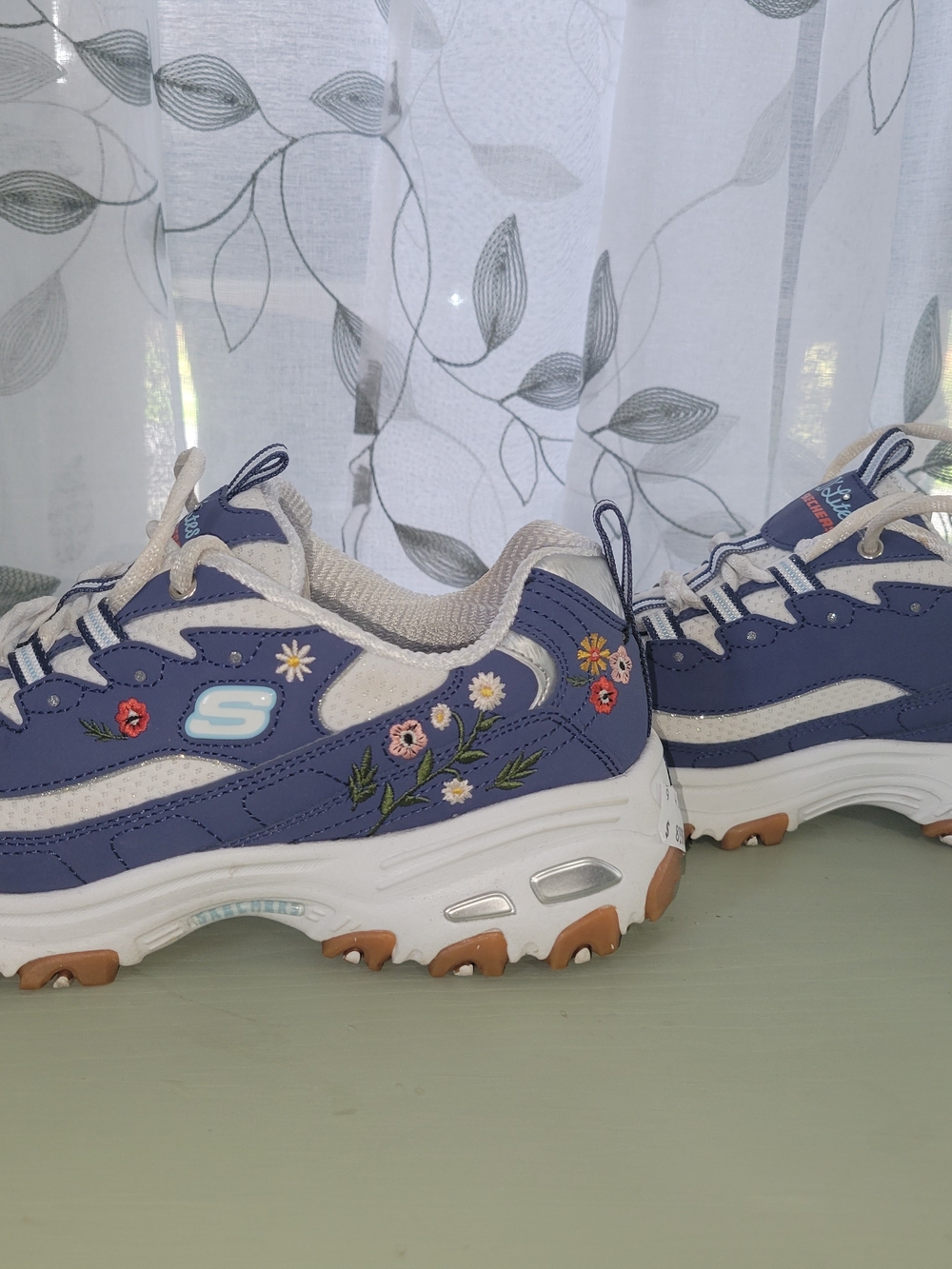 Skechers Women's Blue Floral Embroidered Sneaker